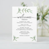 Groen blad bruiloft weekend welkom geïllustreerd informatiekaartje (Staand voorkant)