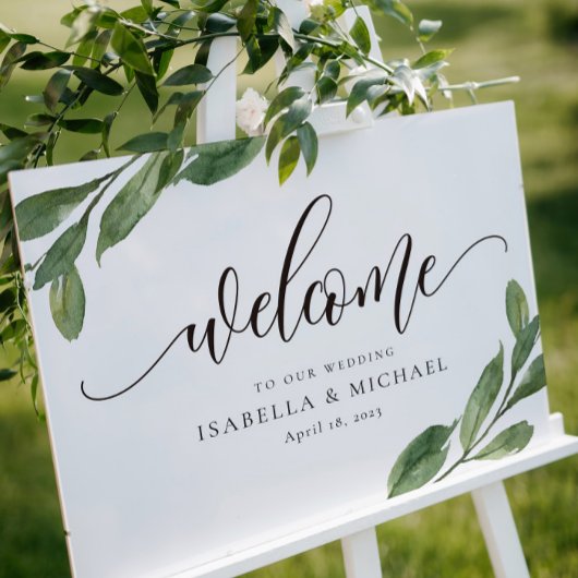groen blad bruiloft welkom teken poster