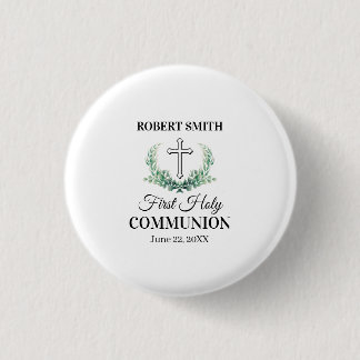 Groen blad eerste communie ronde button 3,2 cm