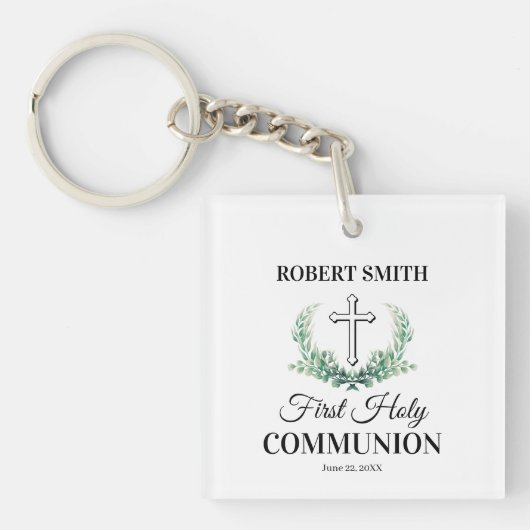 Groen blad eerste communie sleutelhanger (voorkant)