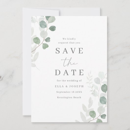 Groen blad Elegance Bruiloft Save The Date (Voorkant)