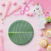 Groen blad en licht witte lijn ontwerp 7" Rond Papieren Bordje (Feest)