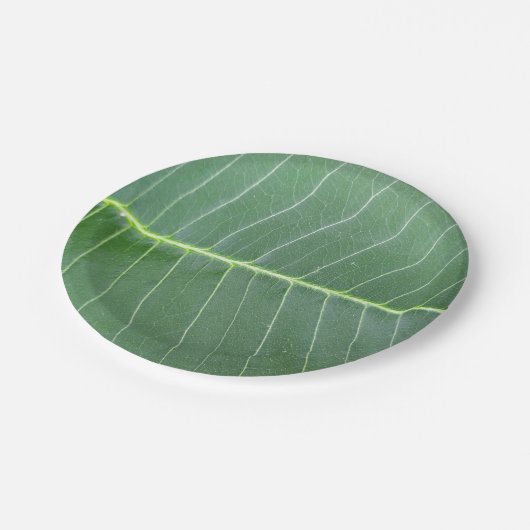 Groen blad en licht witte lijn ontwerp 7" Rond Papieren Bordje (Gekanteld)