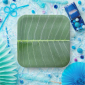 Groen blad en lichte witte lijn ontwerp 9" Vierkan Papieren Bordje (Feest)