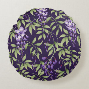Groen blad- en wisteria-bloempatroon rond kussen