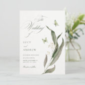 Groen blad Esthetische elegante bruiloft Kaart (Staand voorkant)