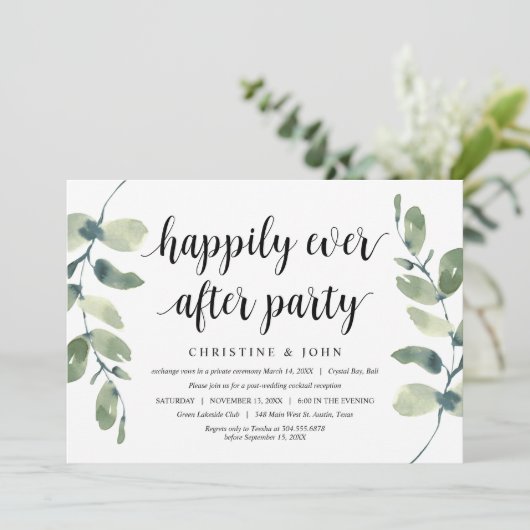 Groen Blad Eucalyptus, Zwart, Trouwen Elopement Kaart (Staand voorkant)