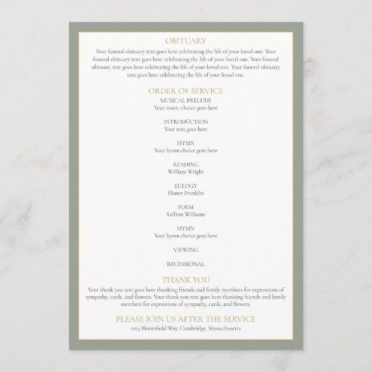 Groen Blad Funeral Gedachtenis Order Of Service Programmakaart (Achterkant)