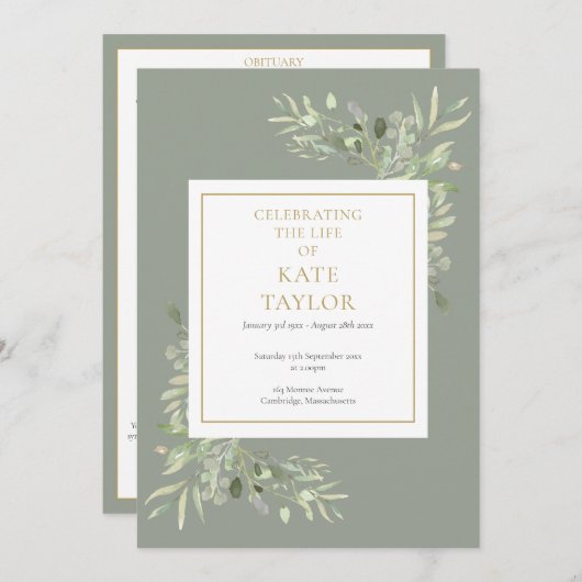 Groen Blad Funeral Gedachtenis Order Of Service Programmakaart (Voorkant / Achterkant)