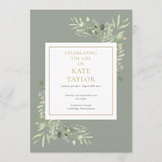 Groen Blad Funeral Gedachtenis Order Of Service Programmakaart (Voorkant)