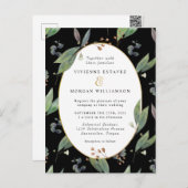 Groen blad gebladerte zwart goud bruiloft uitnodig briefkaart (Voorkant / Achterkant)