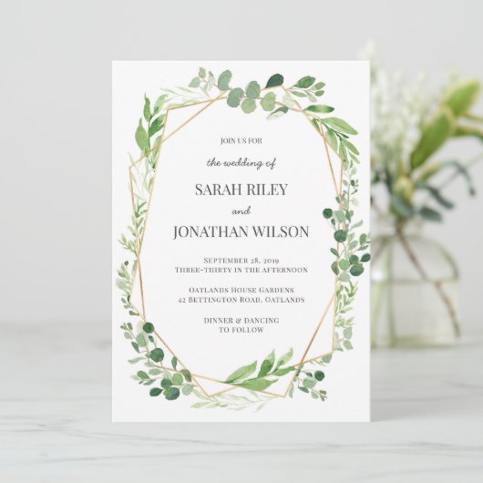 Groen blad goud Terrarium Bruiloft uitnodiging (Staand voorkant)