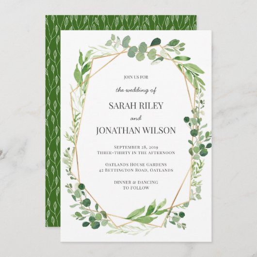 Groen blad goud Terrarium Bruiloft uitnodiging (Voorkant / Achterkant)