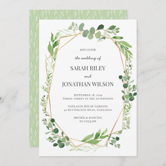 Groen blad goud Terrarium Bruiloft uitnodiging (Voorkant / Achterkant)