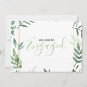 Groen blad, gouden rand, verloofde partij aankondiging (Voorkant)