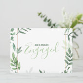 Groen blad, gouden rand, verloofde partij aankondiging (Staand voorkant)