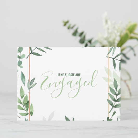 Groen blad, gouden rand, verloofde partij aankondiging (Staand voorkant)