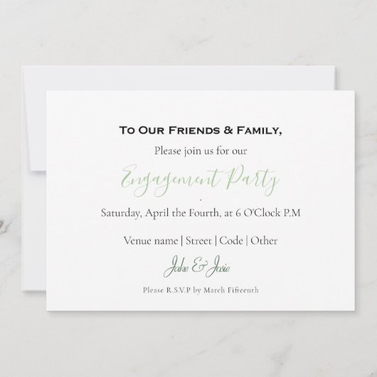 Groen blad, gouden rand, verloofde partij aankondiging (Achterkant)