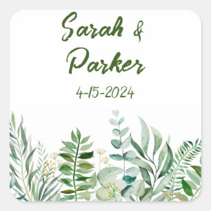 Groen blad groene bloem botanisch vierkante sticker