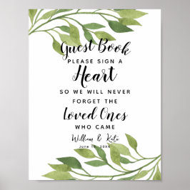 groen blad hart gast boek trouwen poster