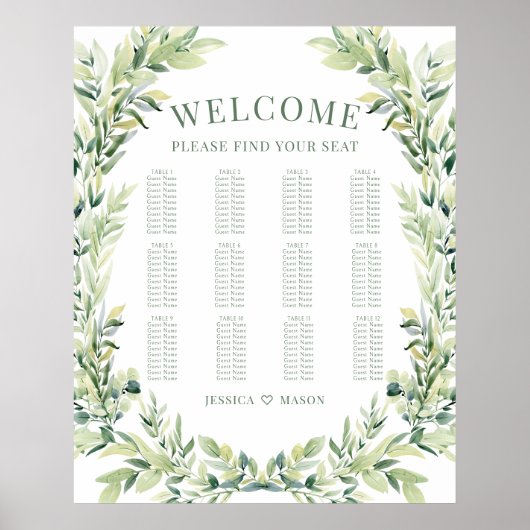 Groen blad krans boho bruiloft zitgrafiek poster (Voorkant)