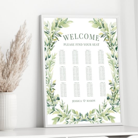 Groen blad krans boho bruiloft zitgrafiek poster