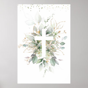 Groen Blad Kruis Baby Doop  Poster