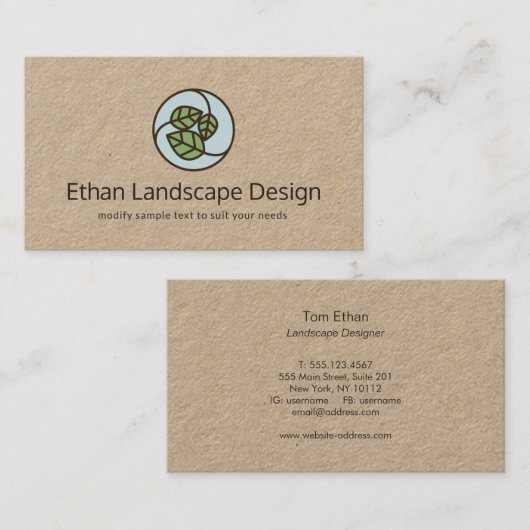 Groen blad Landschapsontwerper Logo Kraft Visitekaartje (Voorkant / Achterkant)