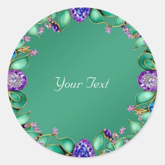 Groen blad Paarse edelsteen Classic Ronde Sticker (Voorkant)