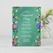 Groen blad Paarse edelsteen Verloving uitnodiging (Staand voorkant)
