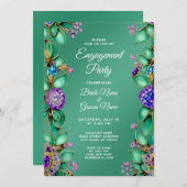 Groen blad Paarse edelsteen Verloving uitnodiging (Voorkant / Achterkant)