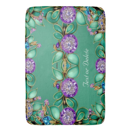 Groen blad Paarse edelstenen badmat (Voorkant Verticaal)