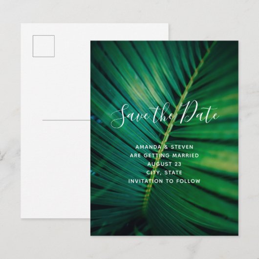 Groen Blad Palm Frond Close-up Foto Opslaan van de Uitnodiging Briefkaart (Voorkant / Achterkant)