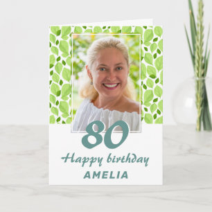 Groen Blad Patroon Botanische 80ste Verjaardag Fot Kaart