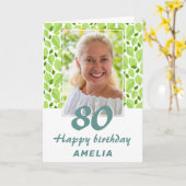 Groen Blad Patroon Botanische 80ste Verjaardag Fot Kaart (Gele Bloem)