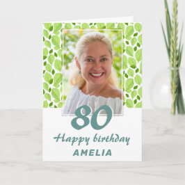 Groen Blad Patroon Botanische 80ste Verjaardag Fot Kaart