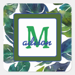 Groen blad Philodendron gebladerte Botanisch Vierkante Sticker