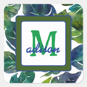 Groen blad Philodendron gebladerte Botanisch Vierkante Sticker