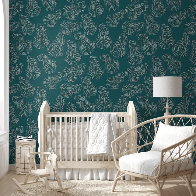 Groen blad Regal Line Art Patroon Behang (Kinderen)