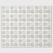 Groen Blad Rode Berry Kerstmis Monogram Cadeaupapier (Vlak)