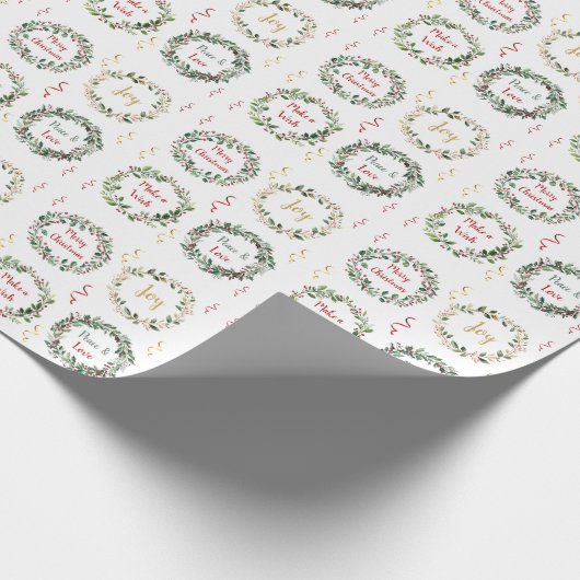 Groen Blad Rode Berry Kerstmis Monogram Cadeaupapier (Hoek)