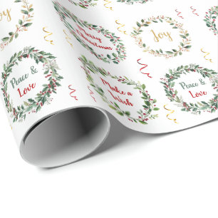 Groen Blad Rode Berry Kerstmis Monogram Cadeaupapier