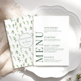 Groen blad rustieke botanische bruiloft menukaarte informatiekaartje