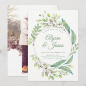 Groen blad | Save the Date met foto en namen (Voorkant / Achterkant)