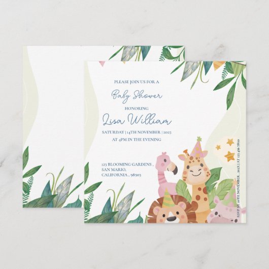 Groen blad Schattige Safari Dieren Thema Baby show (Voorkant / Achterkant)