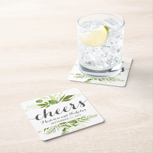 Groen Blad Trouwpapier Onderzetters, Rustiek groen Kartonnen Onderzetters (Insitu)