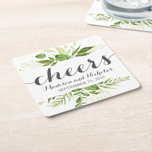 Groen Blad Trouwpapier Onderzetters, Rustiek groen Kartonnen Onderzetters (Schuin)