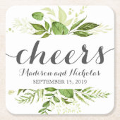 Groen Blad Trouwpapier Onderzetters, Rustiek groen Kartonnen Onderzetters (Voorkant)