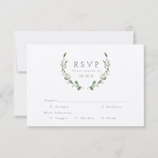 Groen Blad Waterverf | Rustieke RSVP Kaartje (Voorkant)