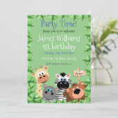 Groen blad Zoo Dier Verjaardag Uitnodiging bewerkb (Staand voorkant)